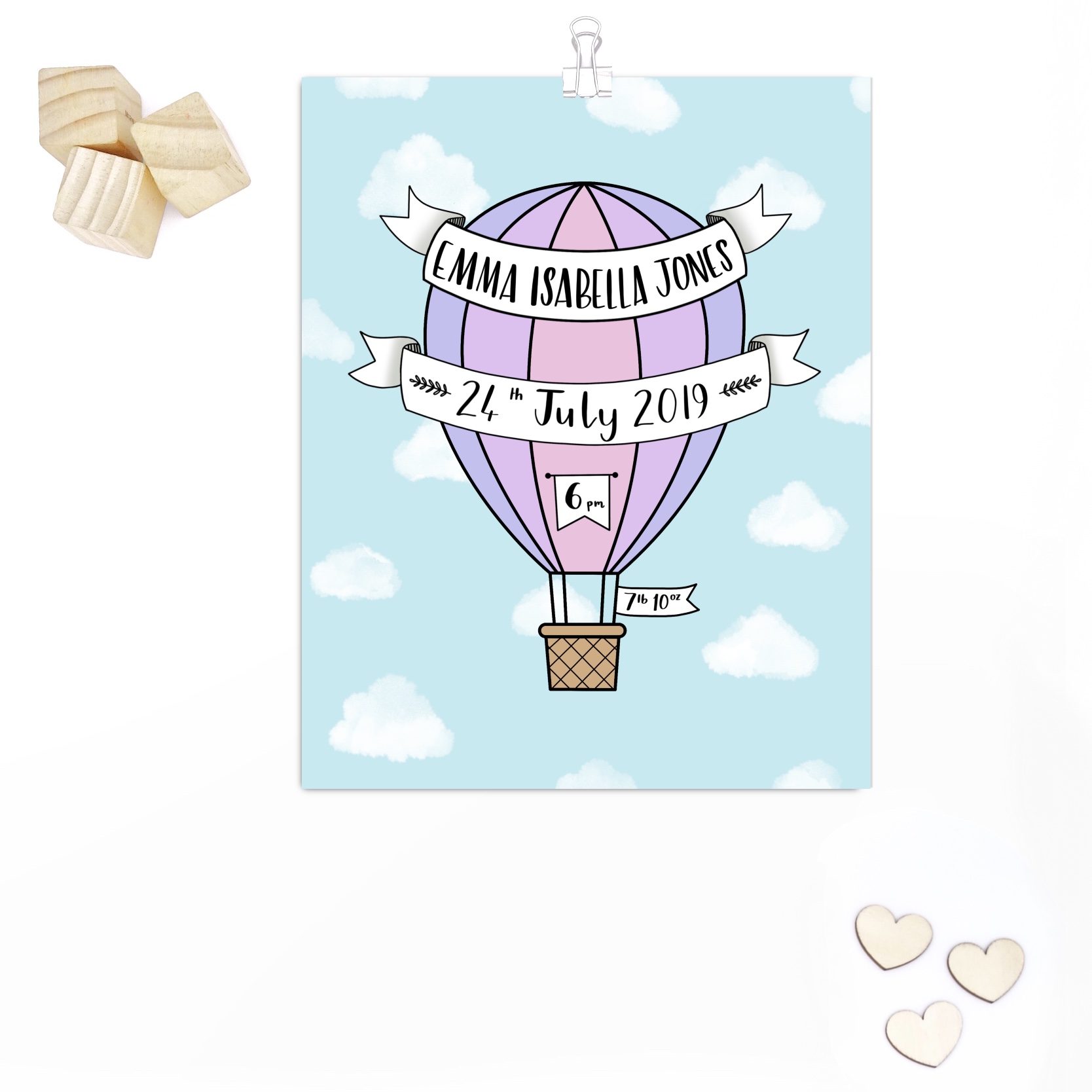 Hot Air Balloon purple Birth Announcement