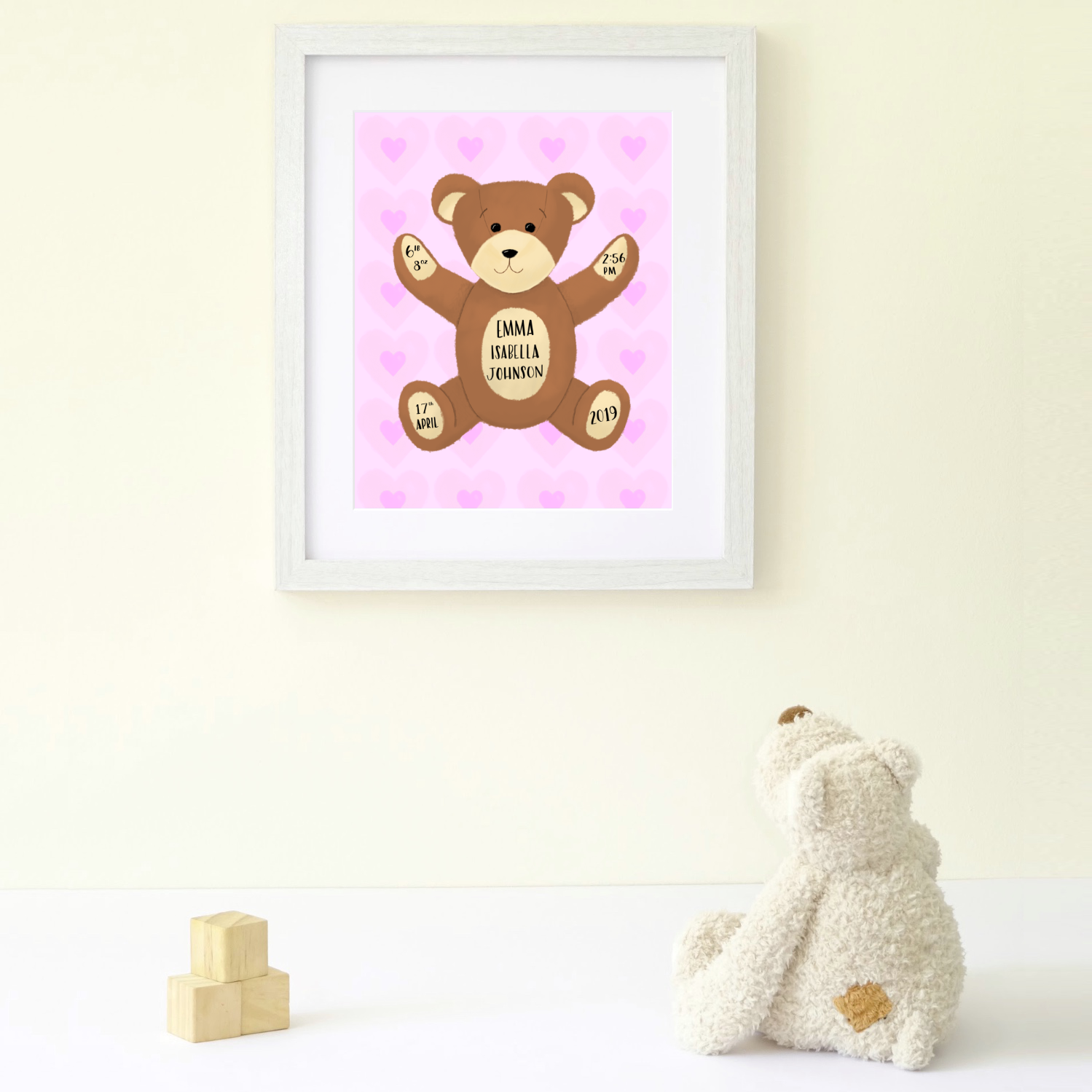 Birth Announcement Teddy Bear Print
