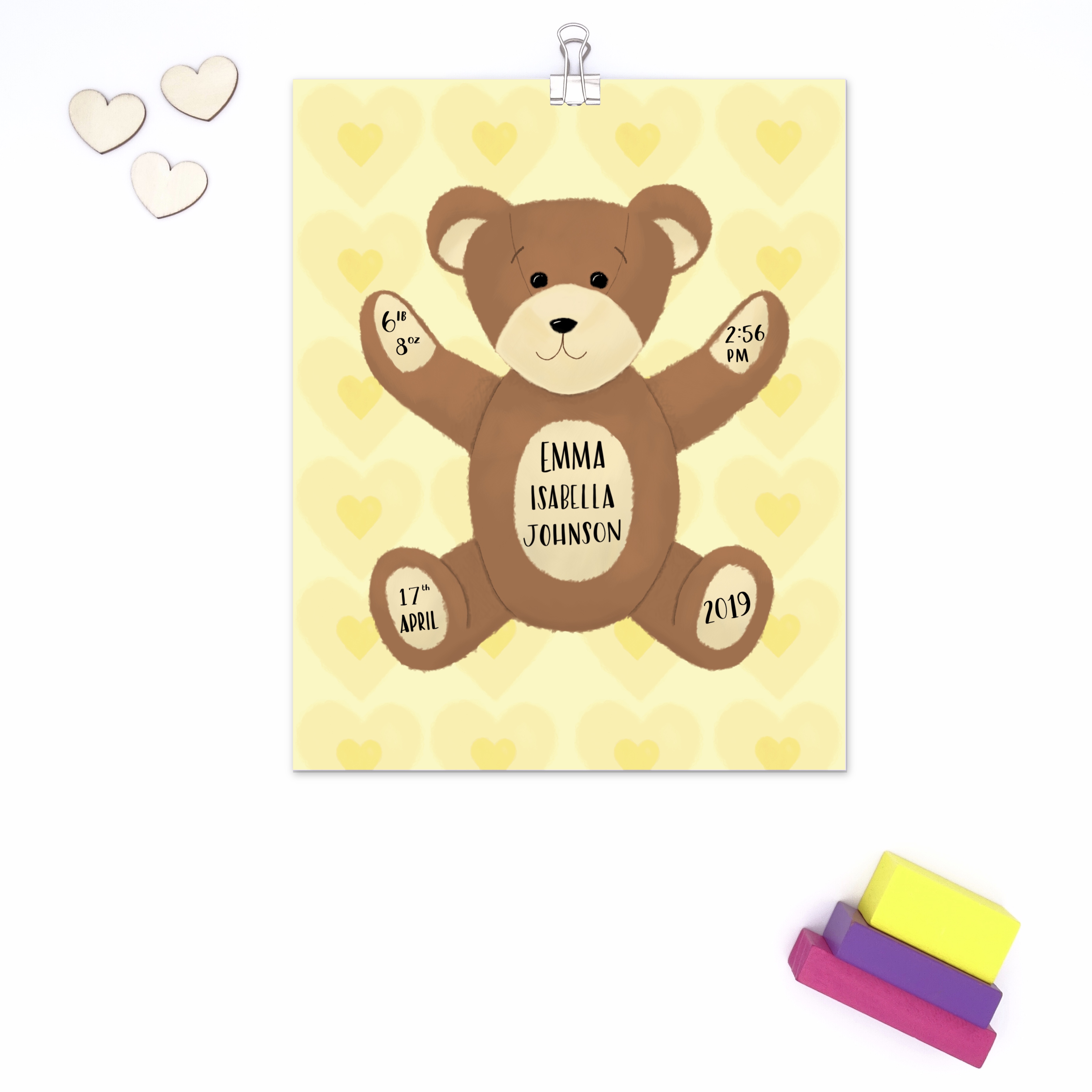 Yellow teddy birth print