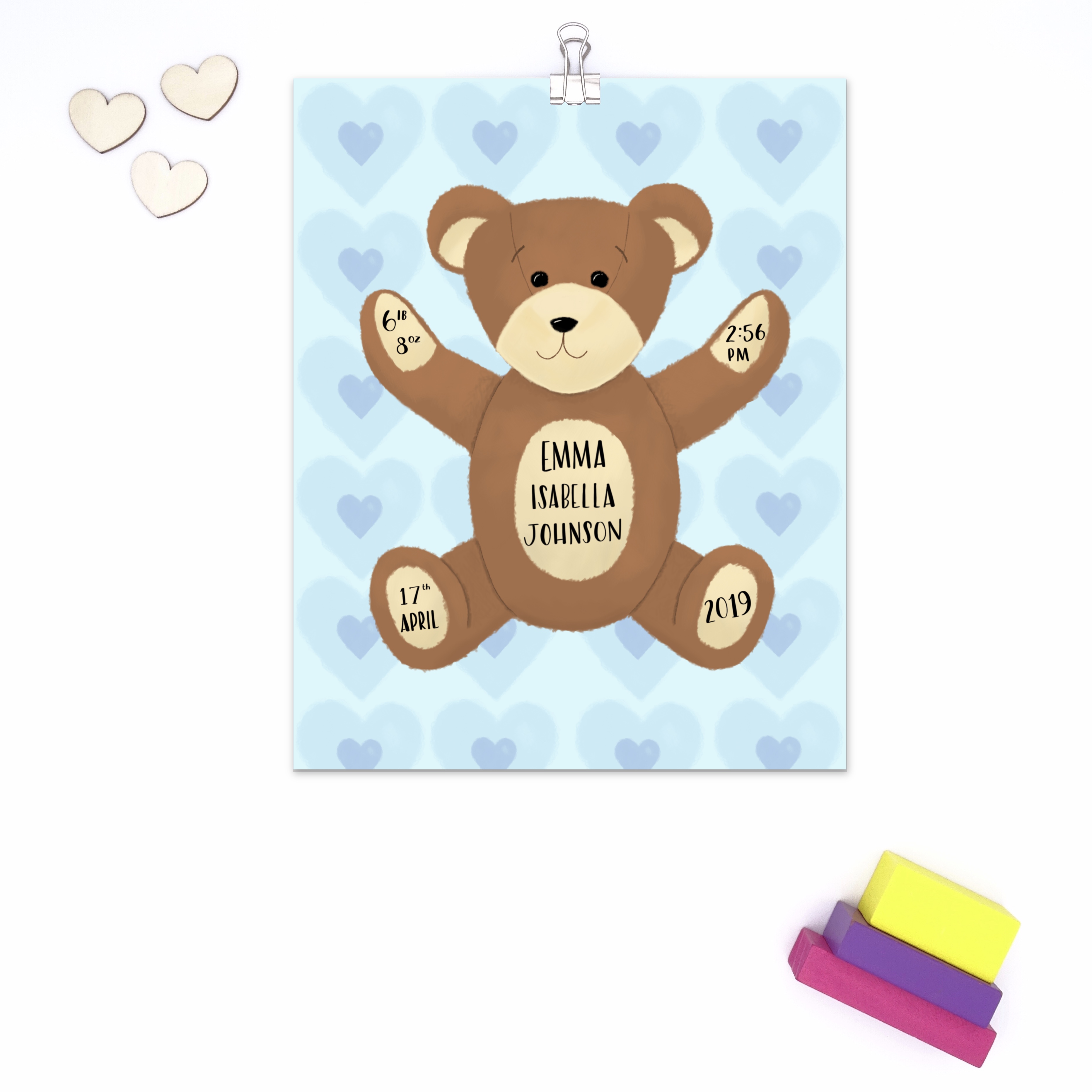 Birth Announcement Teddy Bear Print