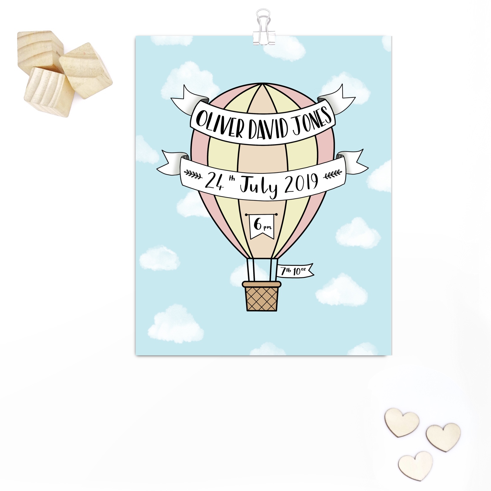 Hot Air Balloon Red Birth Announcement