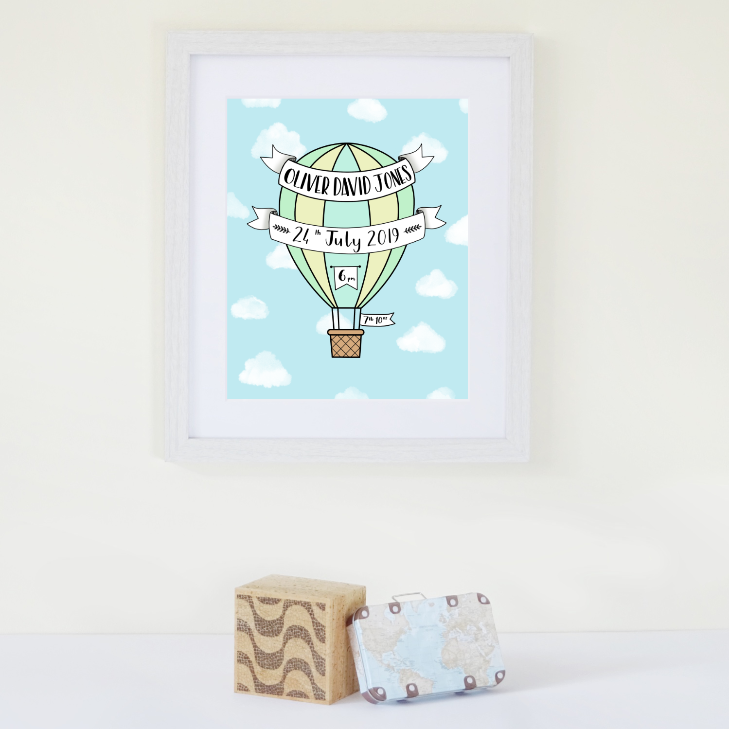 Hot Air Balloon Green Birth Announcement
