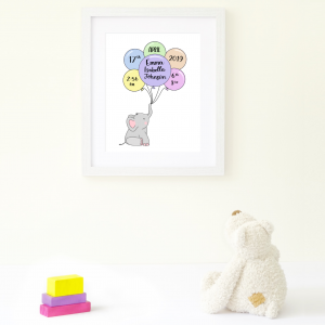 Elephant and Balloon Multi Birth Announcement