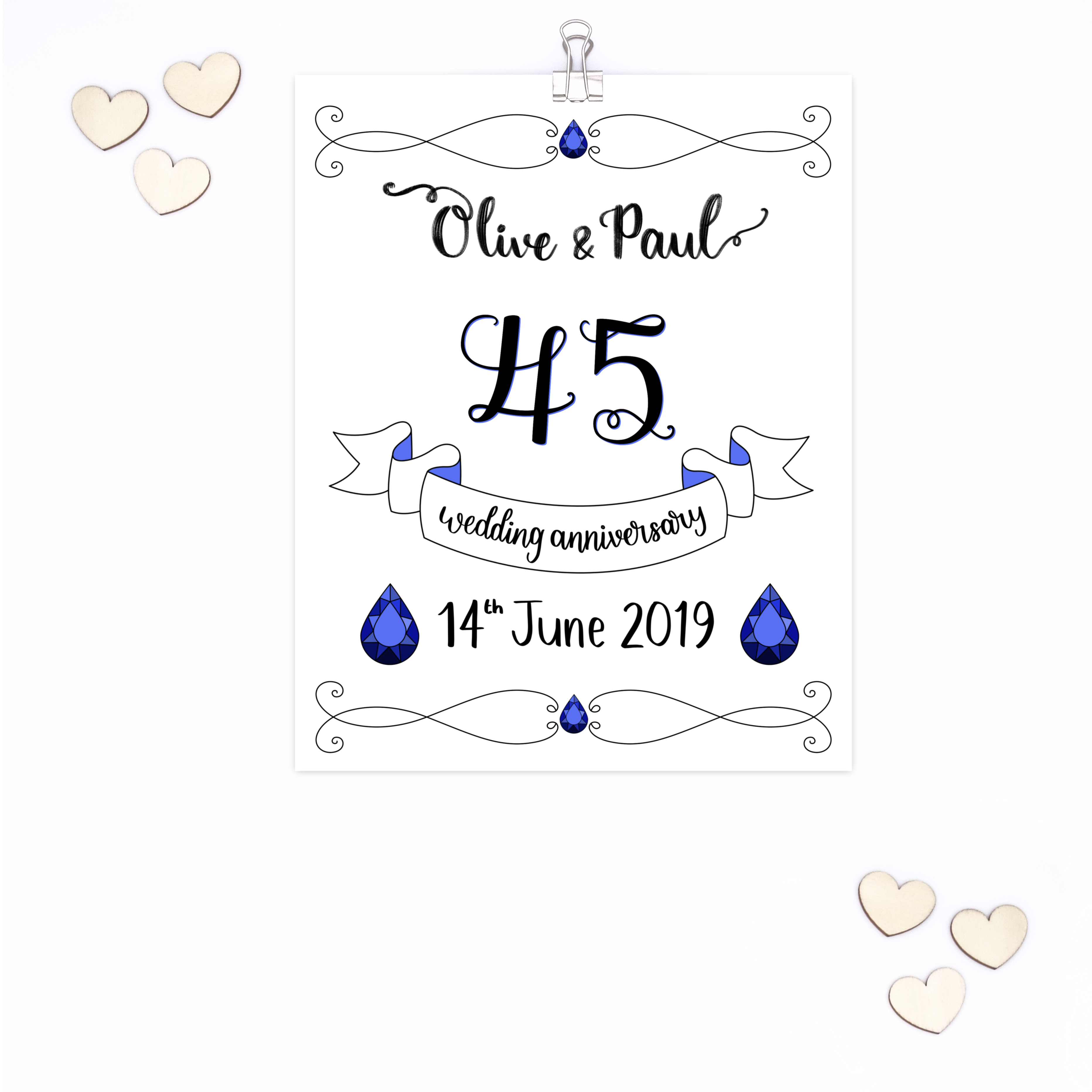 45th Sapphire Wedding Anniversary Print - Image 2