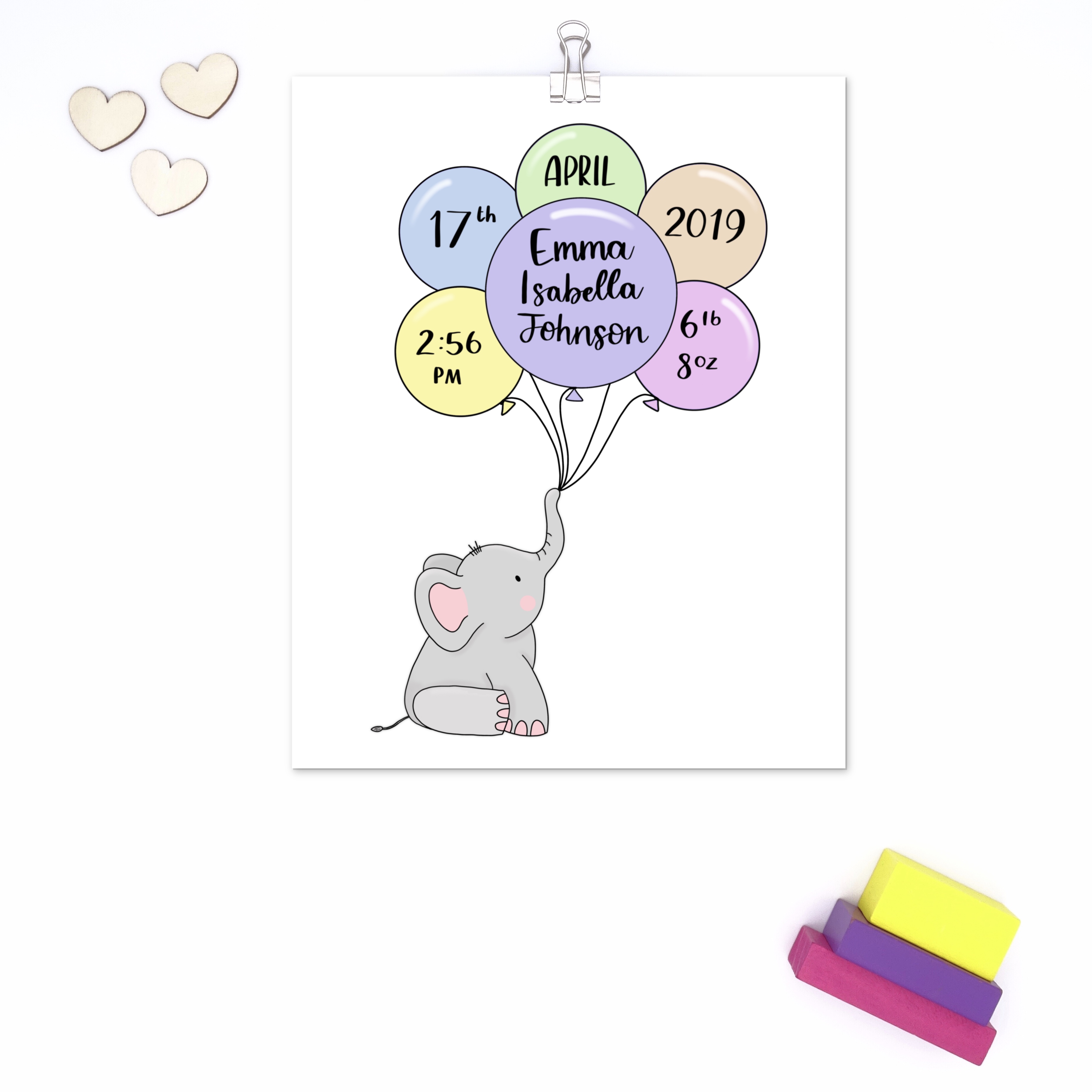 Elephant and Balloon Multi Birth Announcement