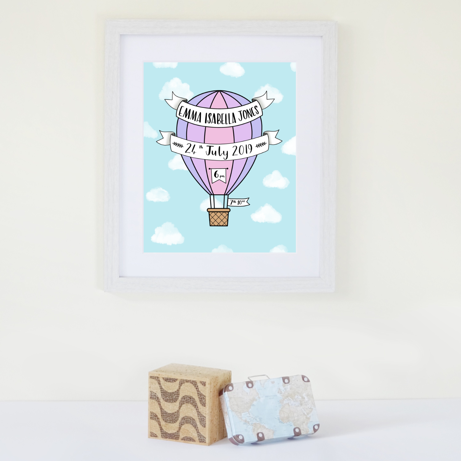 Hot Air Balloon purple Birth Announcement