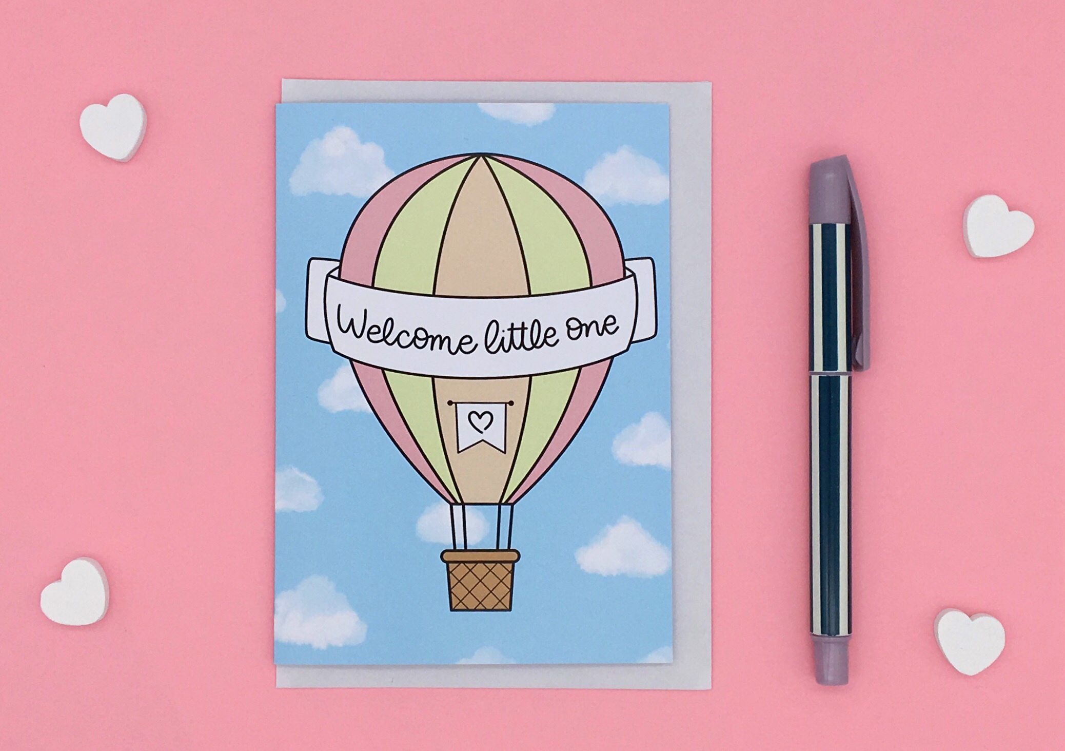 Product image of a hot air balloon card for a new baby