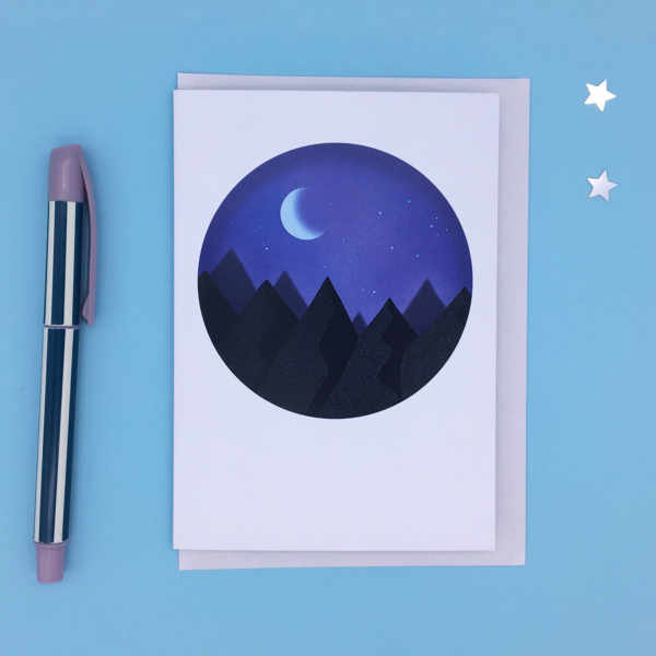 Mountain night scene circle Card - CreYAYtive Designs