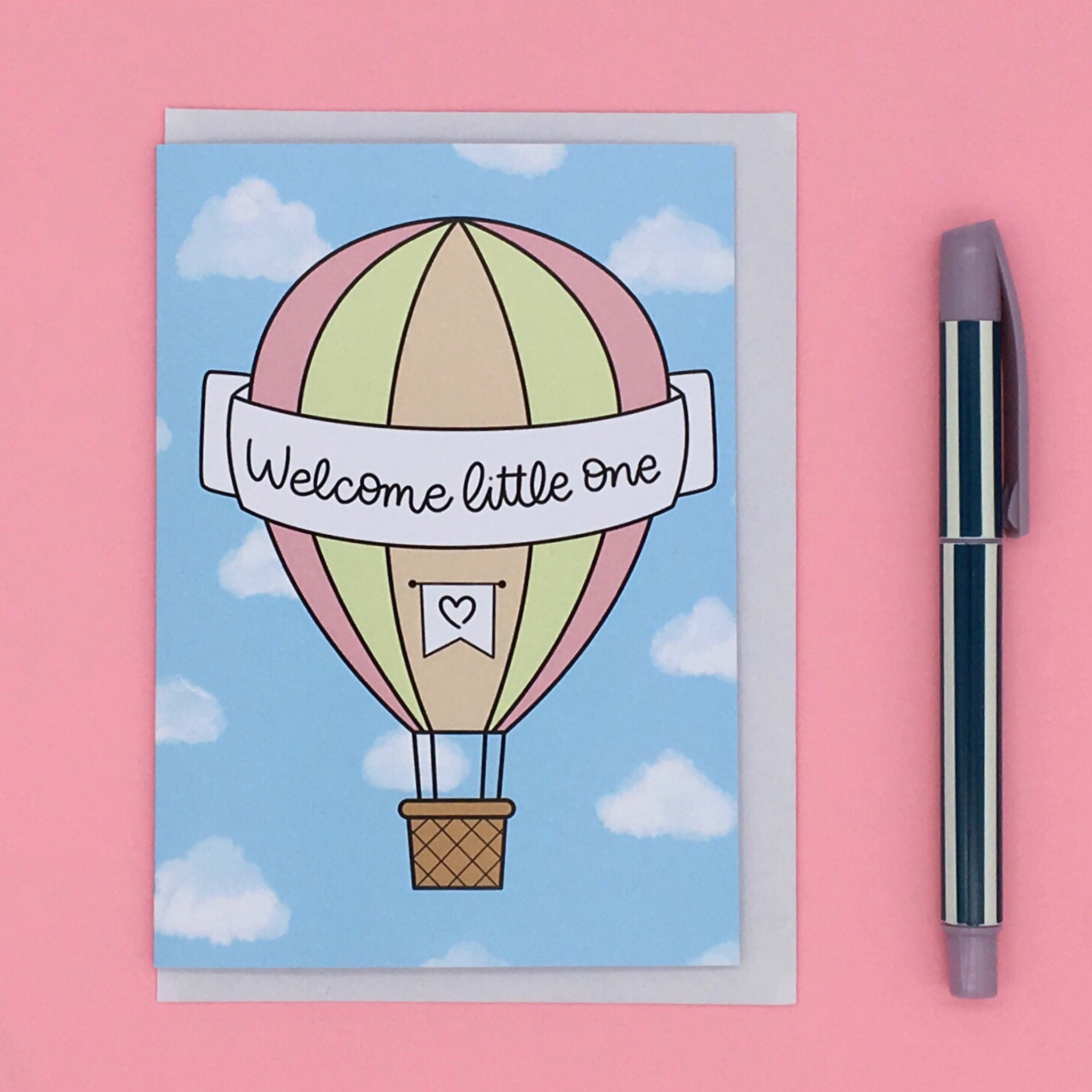 Product image of a hot air balloon card for a new baby