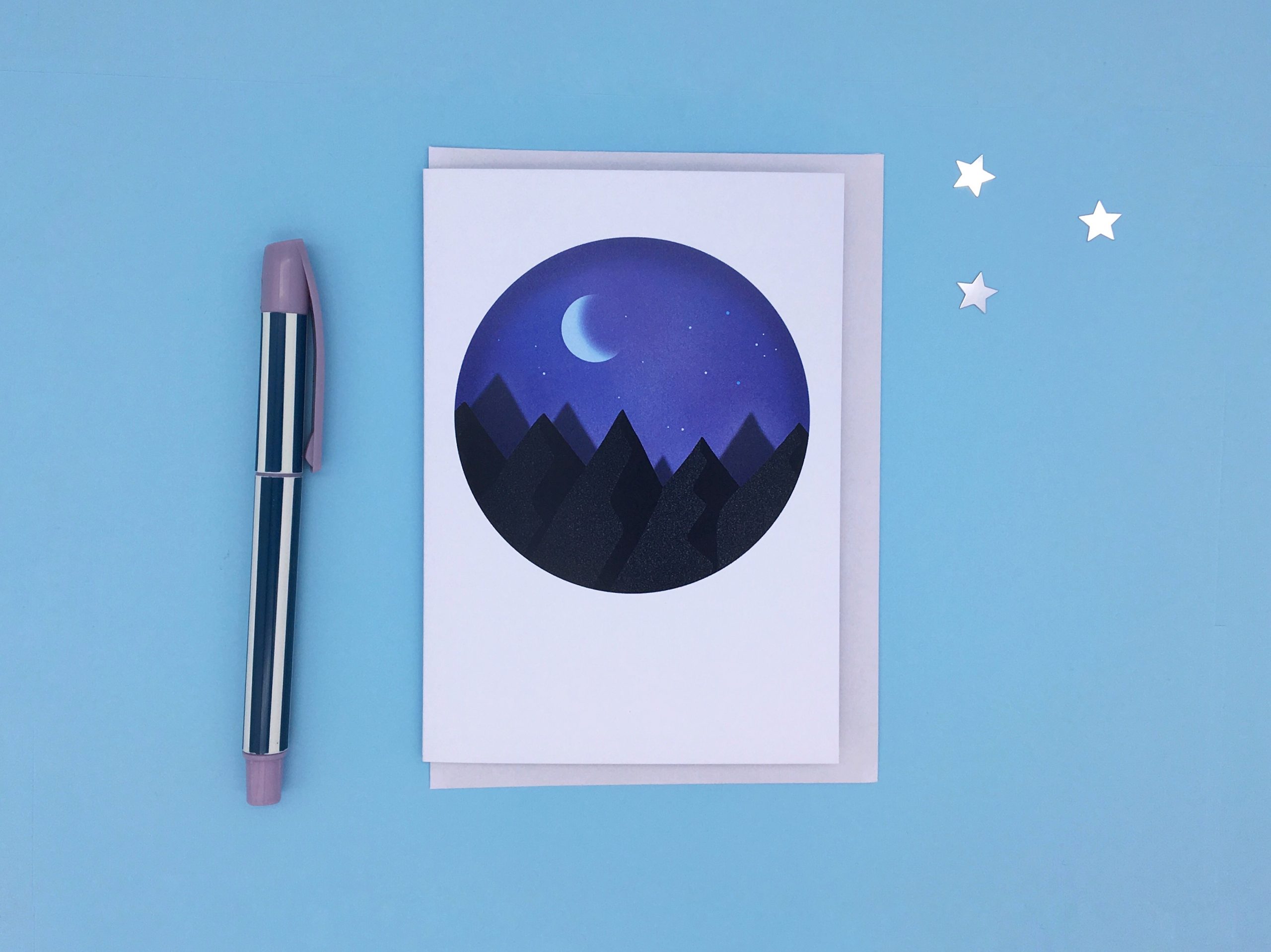 Product image of a card with a night mountain scene