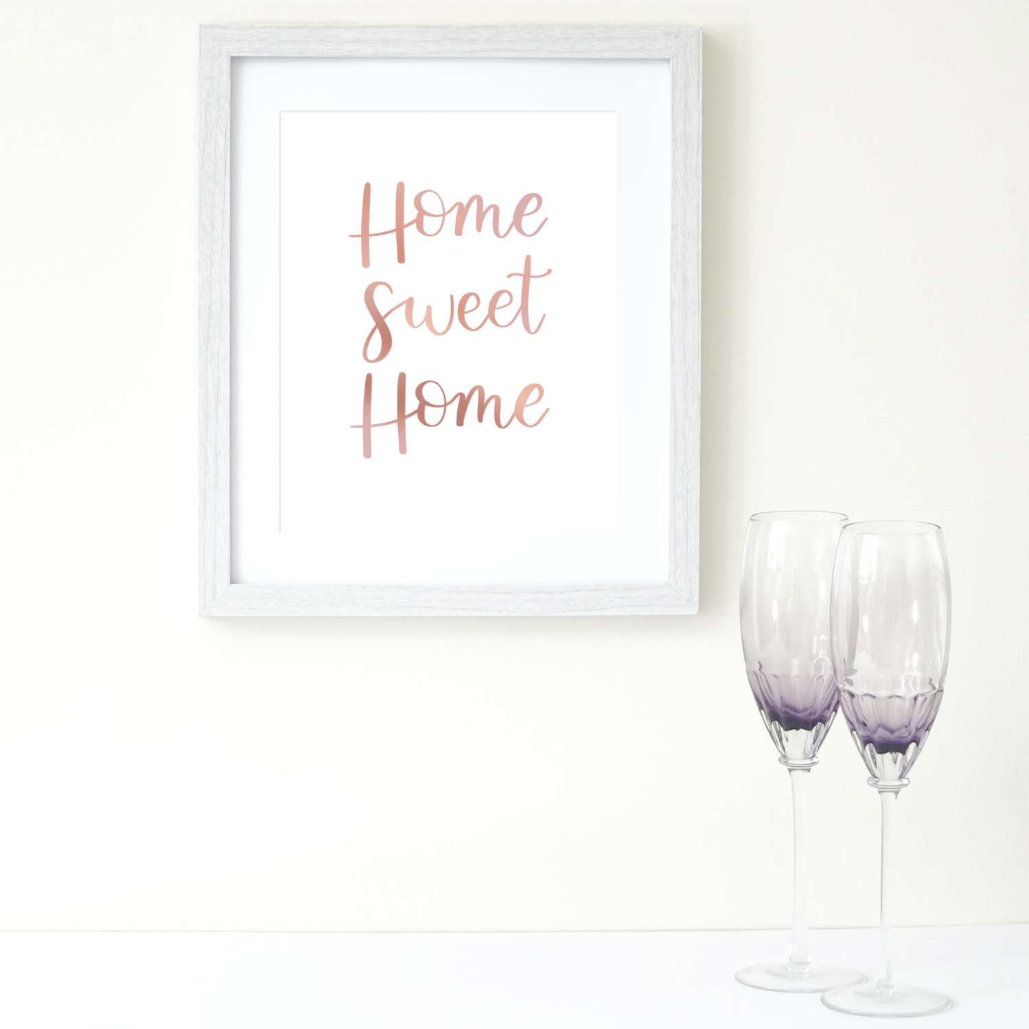 Rose gold home sweet home print Framed