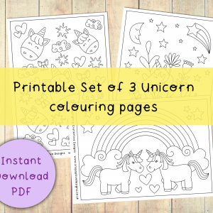 3 unicorn colouring pages