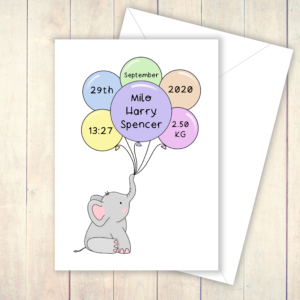 Elephant balloon personalised card