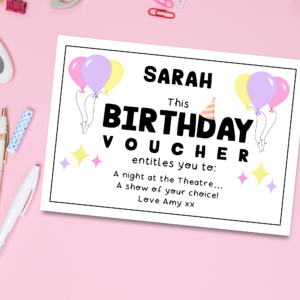 Pink Purple Yellow Balloon Birthday Voucher