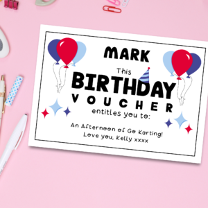 Red and Blue Balloon Birthday Voucher