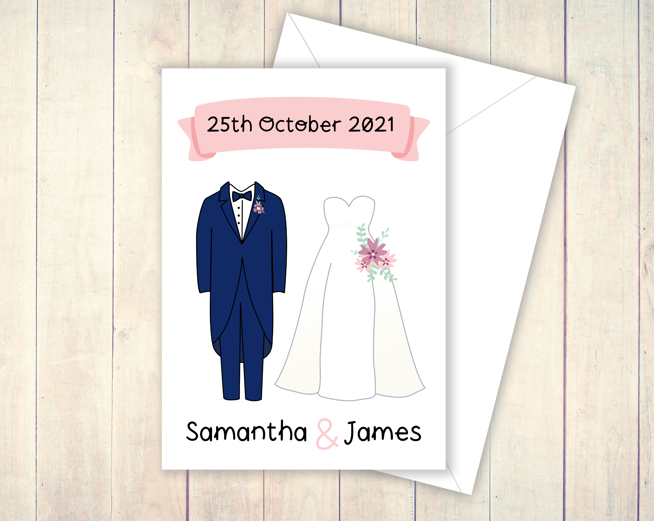 Pink Personalised Wedding Card