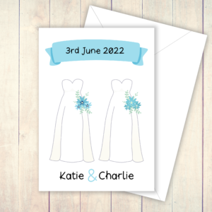 Two Brides Blue Personalised Wedding Card