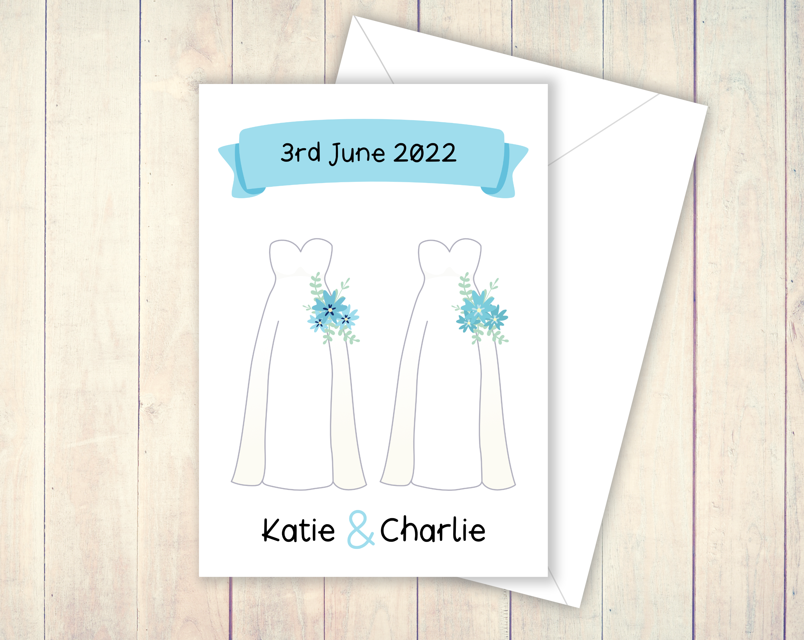 Two Brides Blue Personalised Wedding Card