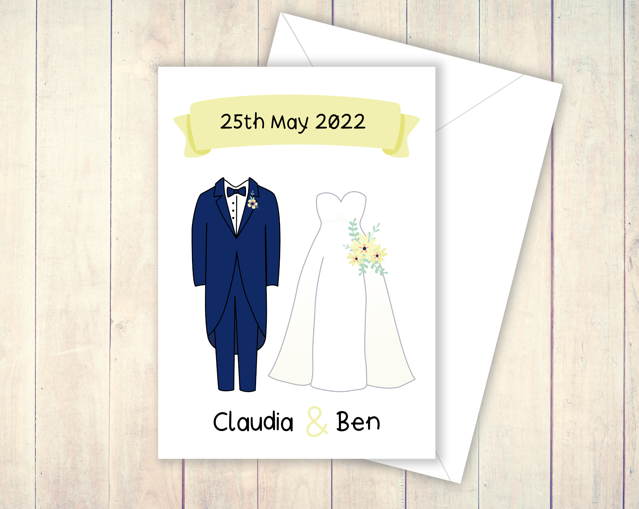Yellow Personalised wedding card